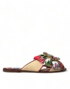 Dolce & Gabbana Bianca Floral Flat Sandals With Crystal Buckle