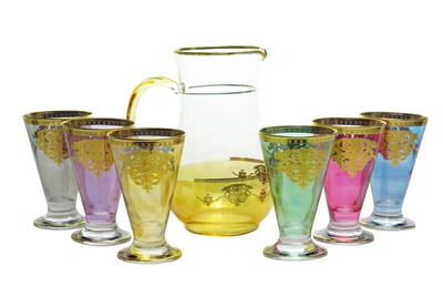 Classic Touch Decor 7 Piece Drinkware Set With Gold Artwork-assorted Colors In Multi