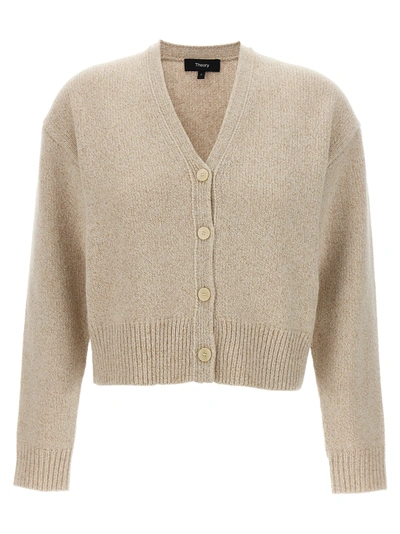 Theory Cropped Cardigan In Beige