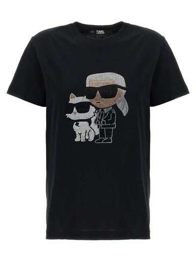 Karl Lagerfeld Ikon Rhinestone-embellished T-shirt In Black