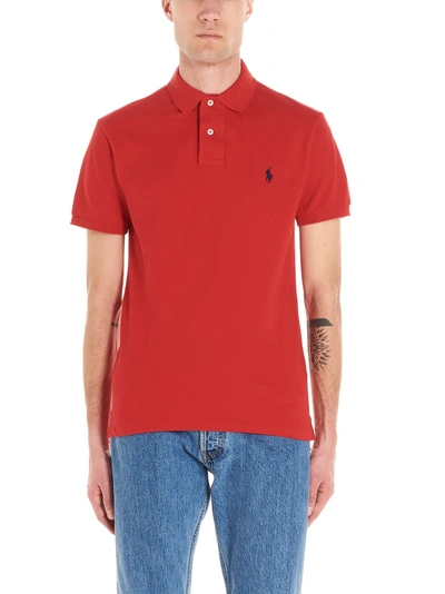 Polo Ralph Lauren Red Polo Shirt With Blue Logo Embroidery
