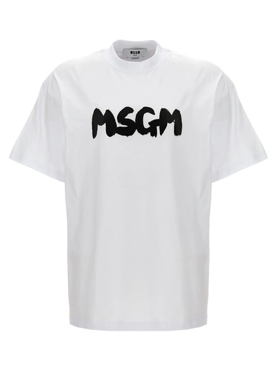 Msgm Logo Print Cotton Jersey T-shirt In White,black