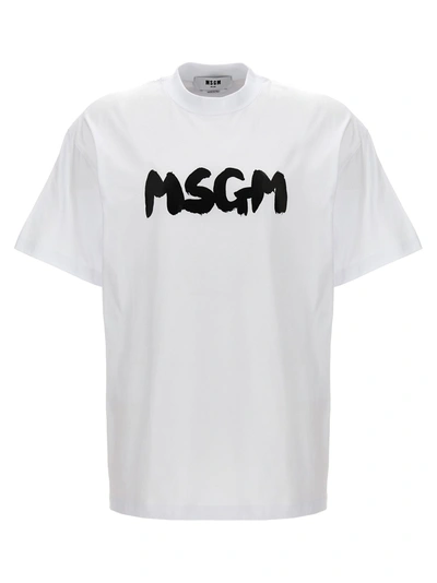Msgm Logo Print Cotton Jersey T-shirt In White