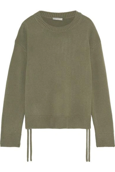 Vince Lace Up Cashmere Pullover In Olivewood