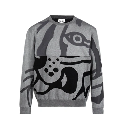Kenzo Abstract Tiger-print Sweatshirt In Gray