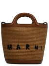 Marni Light Brown Woven Fabric And Leather Bag With Circular Handles