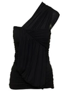Rick Owens Black One-shoulder Draped Top In Stretch Cupro Woman In Black
