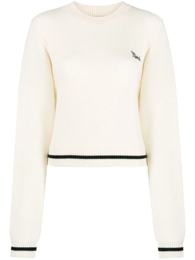 Marni Logo-embroidered Waffle-knit Jumper In White