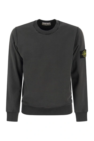 Stone Island Crew Neck Sweatshirt In Frosted Cotton In Charcoal
