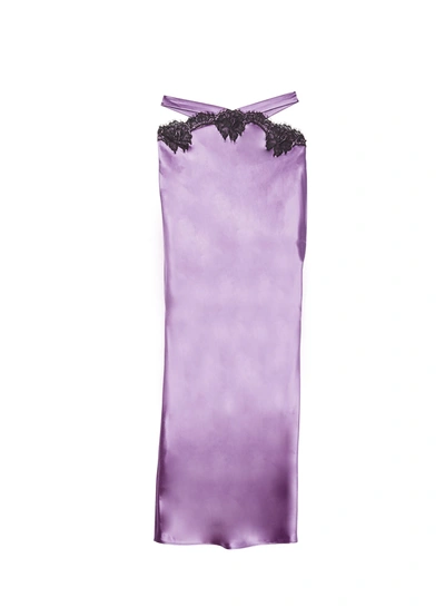 Fleur Du Mal Long Silk And Lace Cutout Skirt In Purple Haze
