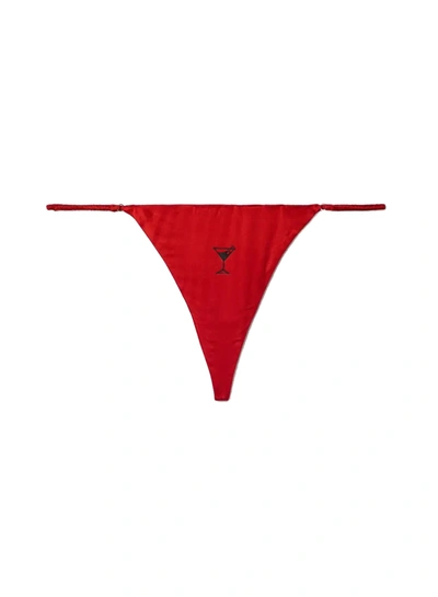 Fleur Du Mal Dirty Martini Embroidered Luxe V String In Rouge