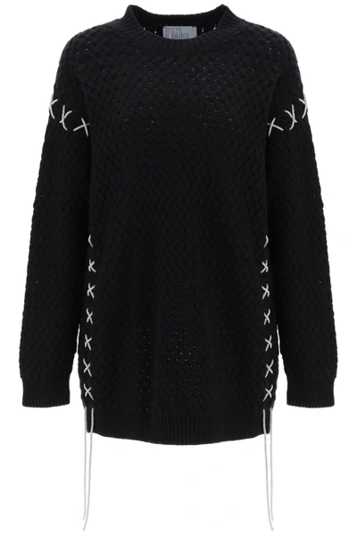 Giuseppe Di Morabito Knitted Mini Dress With Rhinestone-studded Tubular In Black