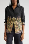 Etro Kaleidoscope-print Long-sleeve Button-front Voile Shirt In Print On Black Base