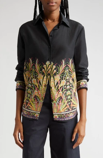 Etro Kaleidoscope-print Long-sleeve Button-front Voile Shirt In Print On Black
