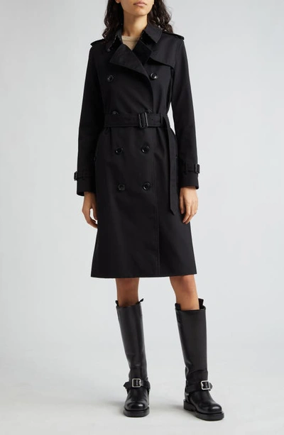 Burberry Kensington Organic Belted Double-breasted Trench Coat In Black