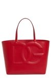 Dolce & Gabbana Logo Large Leather Tote In Red