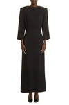 The Row Jery Strong-shoulder Long-sleeve Silk Maxi Dress In Black