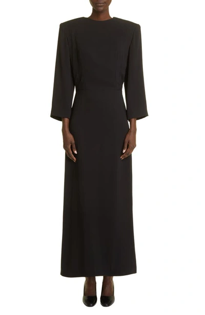 The Row Jery Strong-shoulder Long-sleeve Silk Maxi Dress In Black