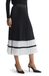 Reiss Marie - Black/white High Rise Pleated Midi Skirt, Us 8