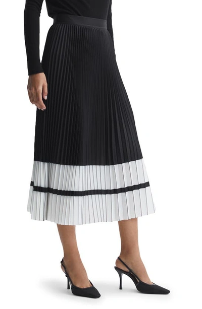 Reiss Marie - Black/white High Rise Pleated Midi Skirt, Us 2