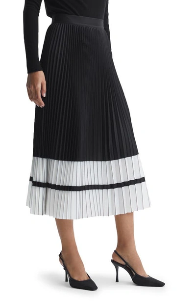 Reiss Marie - Black/white High Rise Pleated Midi Skirt, Us 8