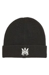 Amiri Logo-embroidered Ribbed Cashmere Beanie In Black