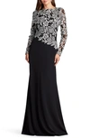 Tadashi Shoji A-line Floral-embroidered Lace & Crepe Gown In Ivoryblack