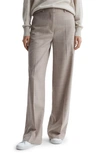 Reiss Hazel - Oatmeal Wool Blend Wide Leg Suit Trousers, Uk 12 L