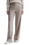 Reiss Oatmeal Wool Blend Wide Leg Suit Trousers In Oatmeal