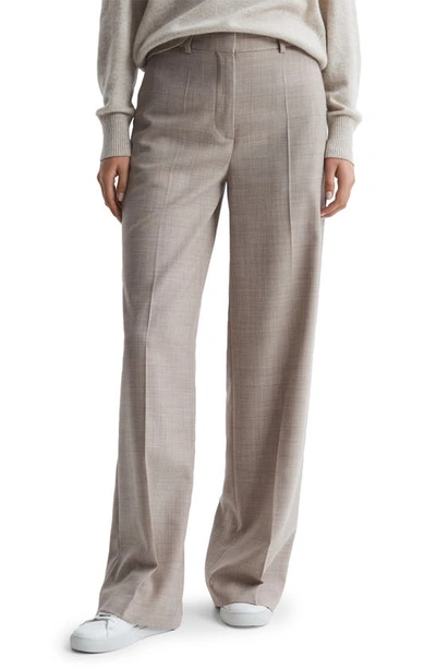 Reiss Hazel - Oatmeal Wool Blend Wide Leg Suit Trousers, Uk 16 L