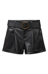 MANGO CAIA BELTED FAUX LEATHER SHORTS