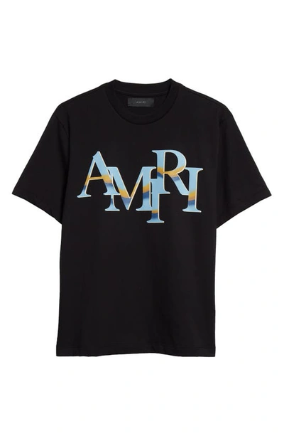 Amiri Staggered Chrome Logo Cotton Graphic T-shirt In Black