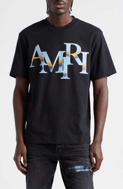 Amiri Staggered Chrome Logo Cotton Graphic T-shirt In Black