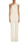 CHLOÉ BOW ACCENT ONE-SHOULDER LINEN CANVAS JUMPSUIT