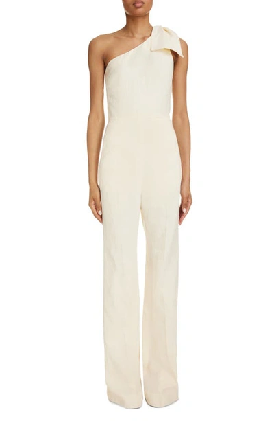 Chloé Linen Canvas One-shoulder Jumpsuit With Bow Detail In Brown