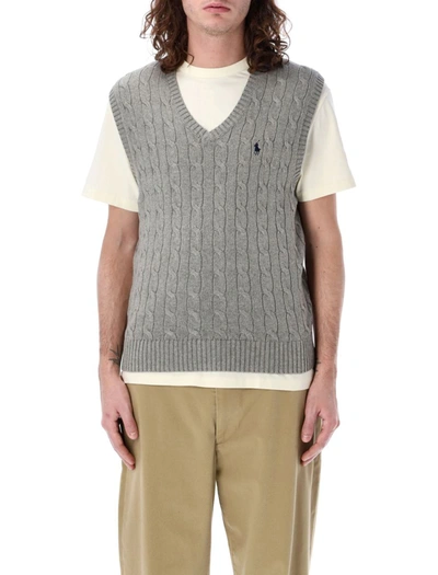 Polo Ralph Lauren Cable Knit Vest In Grey Heather