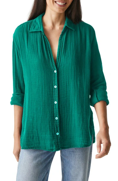 Michael Stars Leo Gauze Button Down Shirt In Kelly