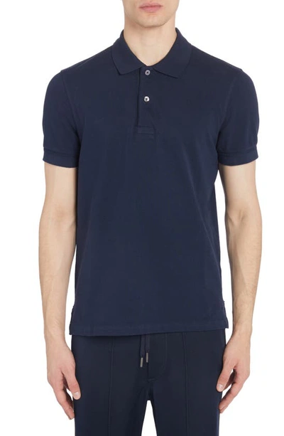 Tom Ford Blue Polo T-shirt With Embroidered Tone On Tone Logo In Cotton Man In Navy
