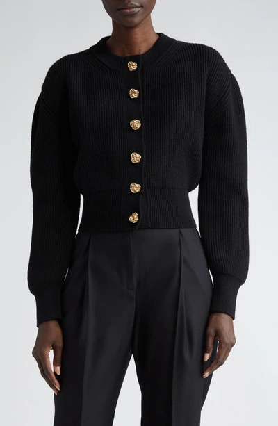 ALEXANDER MCQUEEN COCOON SLEEVE WOOL & CASHMERE RIB CARDIGAN