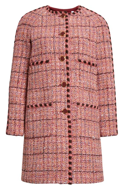 St. John Metallic Knit-trim Textured Slub Tweed Jacket In Cranberry Multi