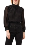 1.state Polka Dot Back Cutout Mock Neck Top In Rich Black