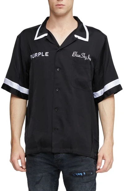 Purple Brand X Blue Sky Inn Tipped Short Sleeve Button-up Shirt In Black  