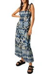 Free People Bali Albright Womens Cotton Printed Jumpsuit In Navy Combo