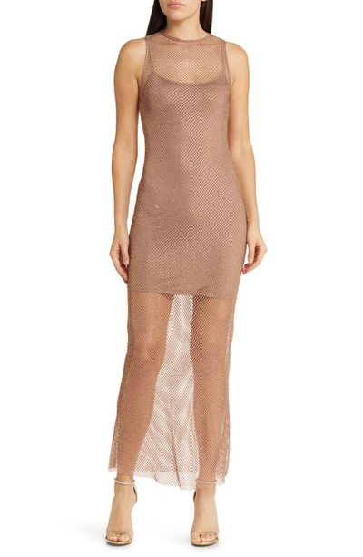 Wayf Mika Mesh Midi Dress In Bronze Mesh