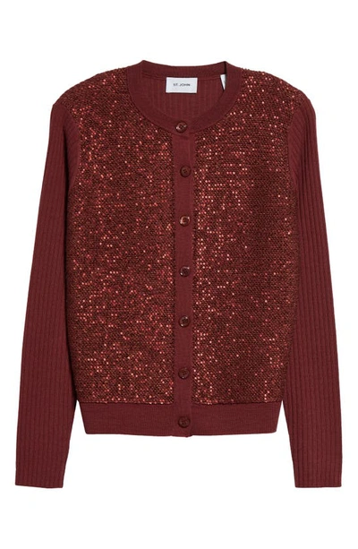 St. John Rib Back Sequin Cardigan In Cranberry