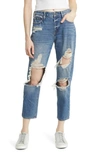Hidden Jeans Destructed Ripped Boyfriend Jeans In Dark Wash