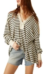 FREE PEOPLE ALL FOR YOU STRIPE LONG SLEEVE RIB POLO SHIRT