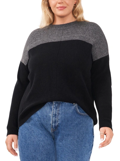 Vince Camuto Plus Womens Knit Colorblock Crewneck Sweater In Black