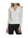 CALVIN KLEIN WOMENS SEQUINED COLLARED V-NECK SWEATER