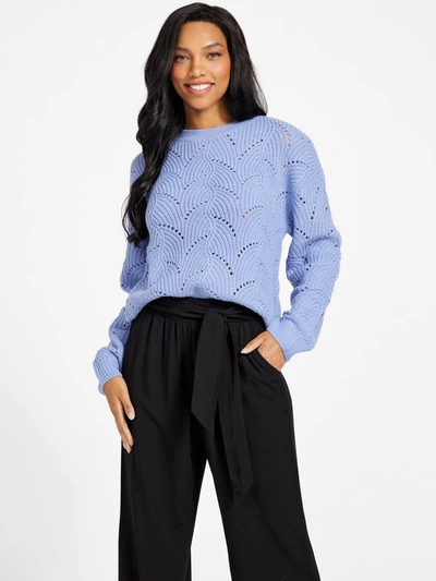 Guess Factory Isabel Pointelle Sweater In Blue